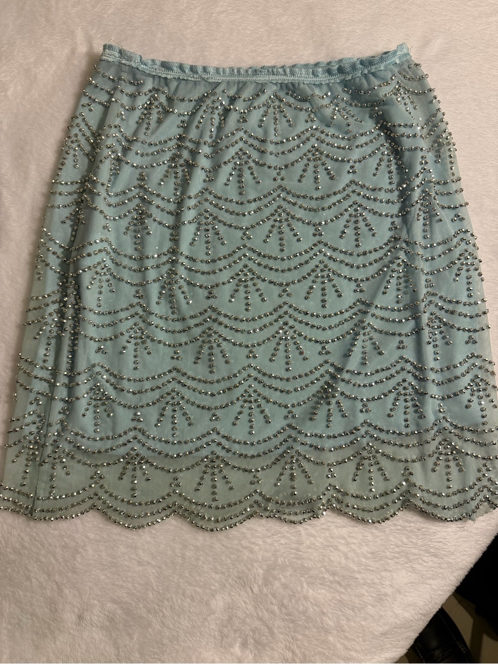 Beaded Light blue stretchy Mini Skirt.